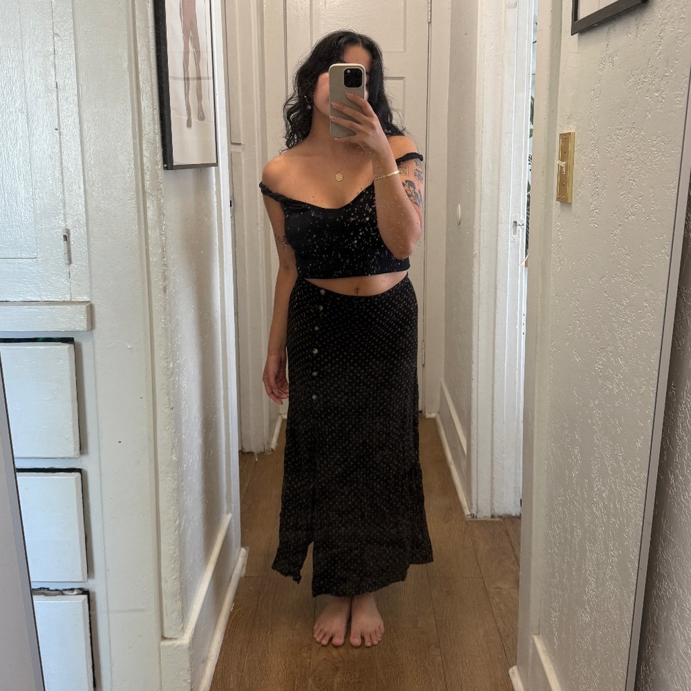 UO Printed Button Down Maxi Skirt